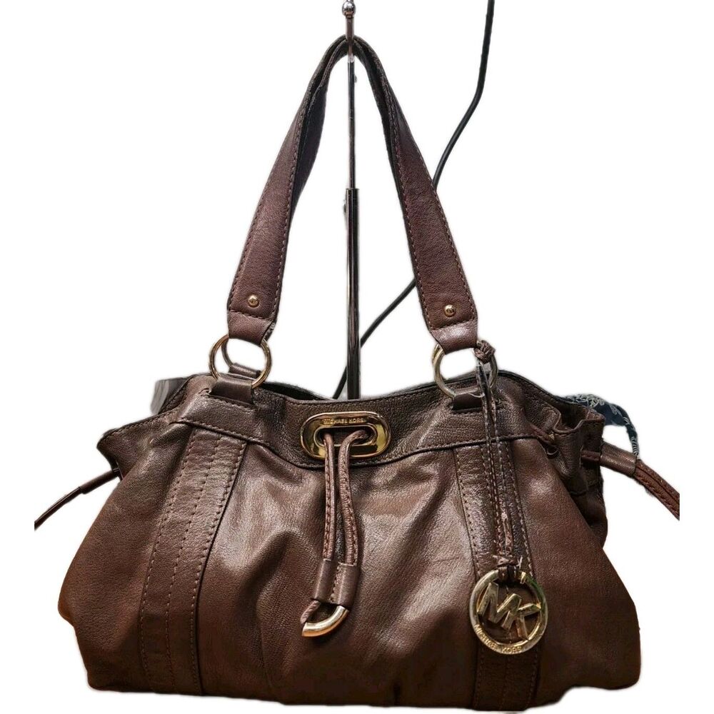Michael Kors Brown Leather Drawstring Tote Bag